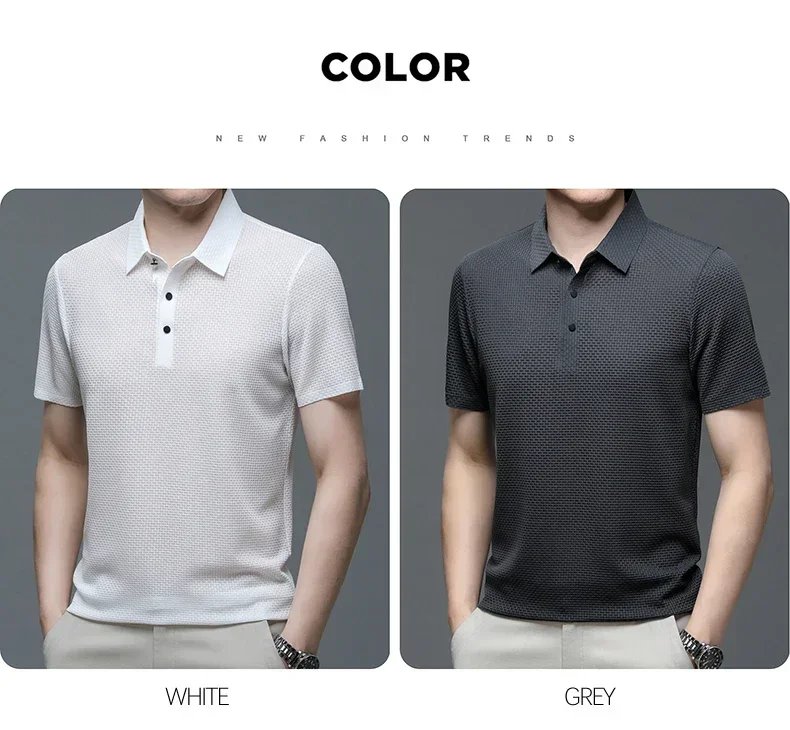 Brand Clothes Summer New Men's Short Sleeve T-shirt Ice Silk Cool and Breathable POLO Shirt Business Casual Sweat-absorbing Top Brand Clothes Summer New Men's Short Sleeve T-shirt Ice Silk Cool and Breathable POLO Shirt Business Casual Sweat-absorbing Top
