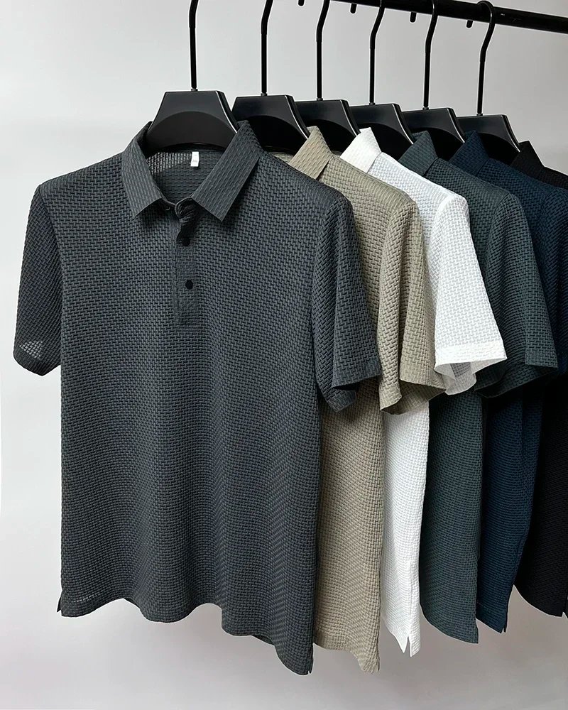 Brand Clothes Summer New Men's Short Sleeve T-shirt Ice Silk Cool and Breathable POLO Shirt Business Casual Sweat-absorbing Top Brand Clothes Summer New Men's Short Sleeve T-shirt Ice Silk Cool and Breathable POLO Shirt Business Casual Sweat-absorbing Top
