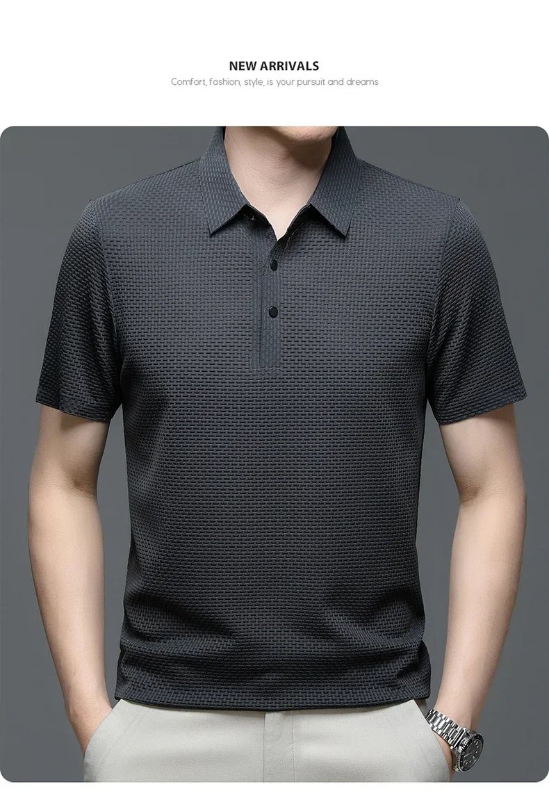 Brand Clothes Summer New Men's Short Sleeve T-shirt Ice Silk Cool and Breathable POLO Shirt Business Casual Sweat-absorbing Top Brand Clothes Summer New Men's Short Sleeve T-shirt Ice Silk Cool and Breathable POLO Shirt Business Casual Sweat-absorbing Top