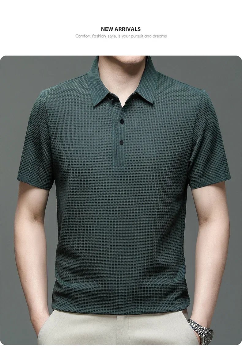 Brand Clothes Summer New Men's Short Sleeve T-shirt Ice Silk Cool and Breathable POLO Shirt Business Casual Sweat-absorbing Top Brand Clothes Summer New Men's Short Sleeve T-shirt Ice Silk Cool and Breathable POLO Shirt Business Casual Sweat-absorbing Top