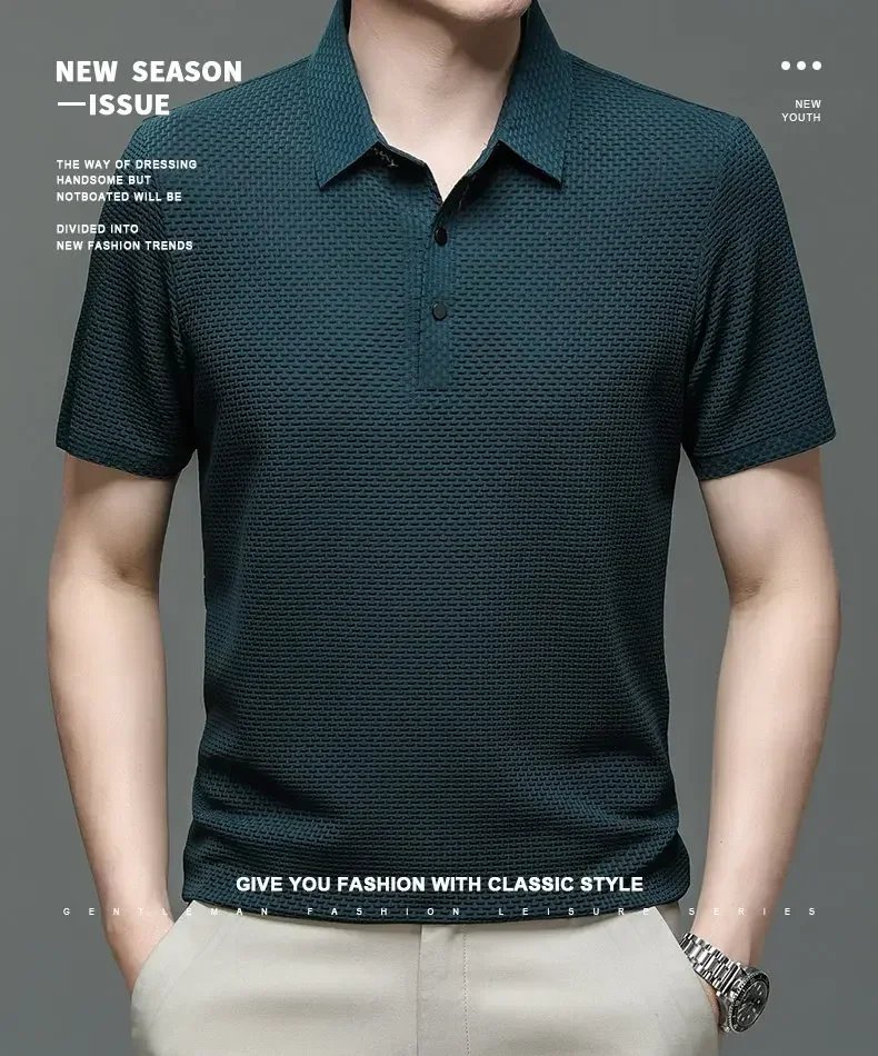 Brand Clothes Summer New Men's Short Sleeve T-shirt Ice Silk Cool and Breathable POLO Shirt Business Casual Sweat-absorbing Top Brand Clothes Summer New Men's Short Sleeve T-shirt Ice Silk Cool and Breathable POLO Shirt Business Casual Sweat-absorbing Top