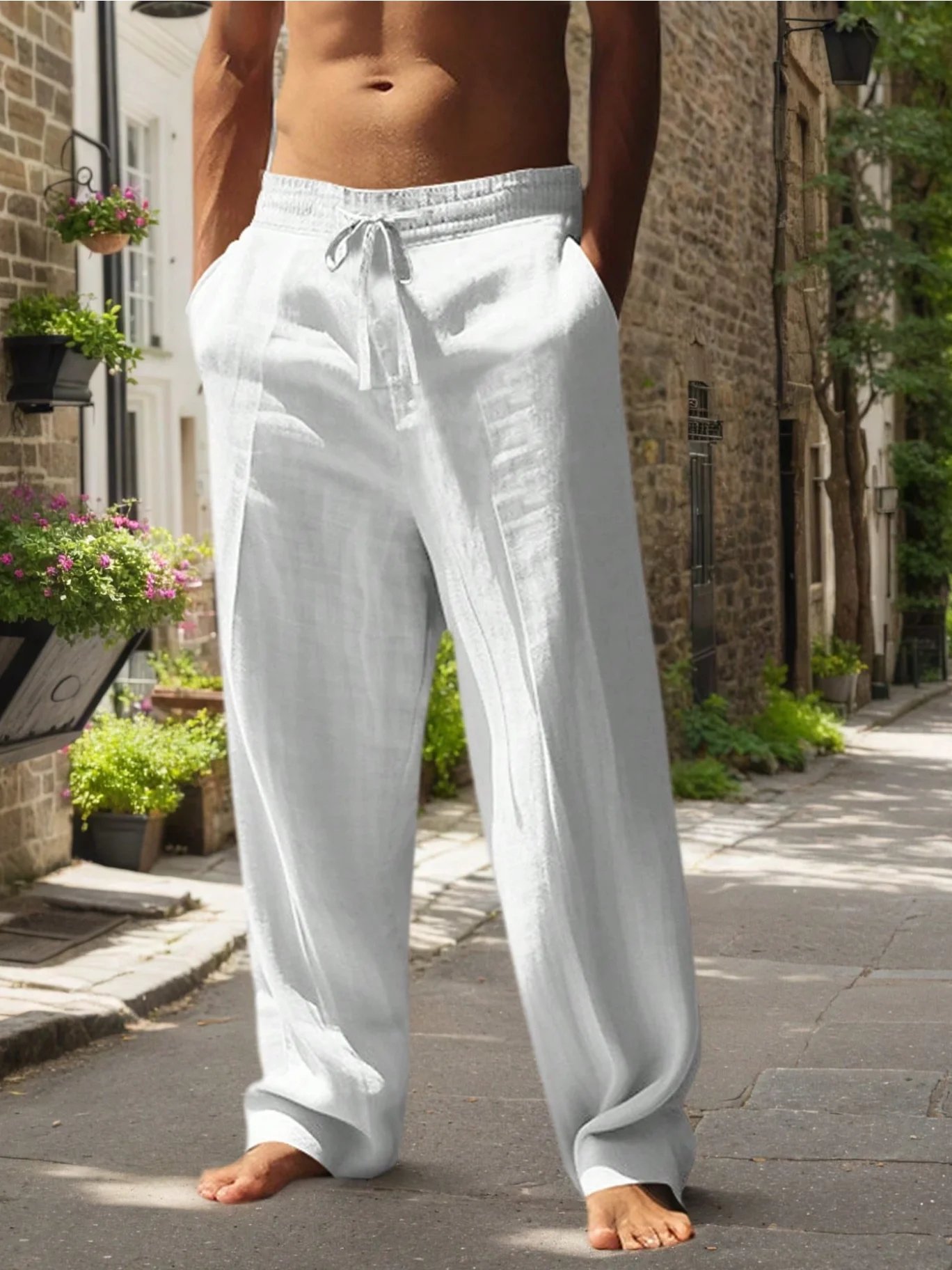 New Men's Beach Pants - Daily Versatile Outdoor Leisure Fitness Simple Cotton Hemp Texture Loose Long Pants for Autumn And Winte