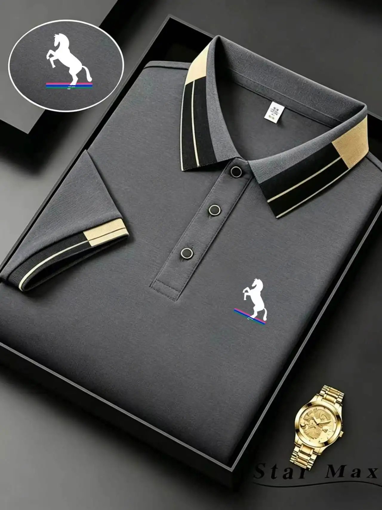 Men's Luxury Short Sleeve Polo Shirt with Horse Embroidery Milan Style Summer Casual T Shirt Men Business Brand Clothing Men's Luxury Short Sleeve Polo Shirt with Horse Embroidery Milan Style Summer Casual T Shirt Men Business Brand Clothing