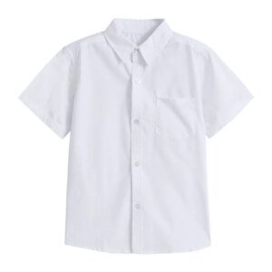 Kids’ White School Shirt, Long & Short Sleeve Turn-Down Collar