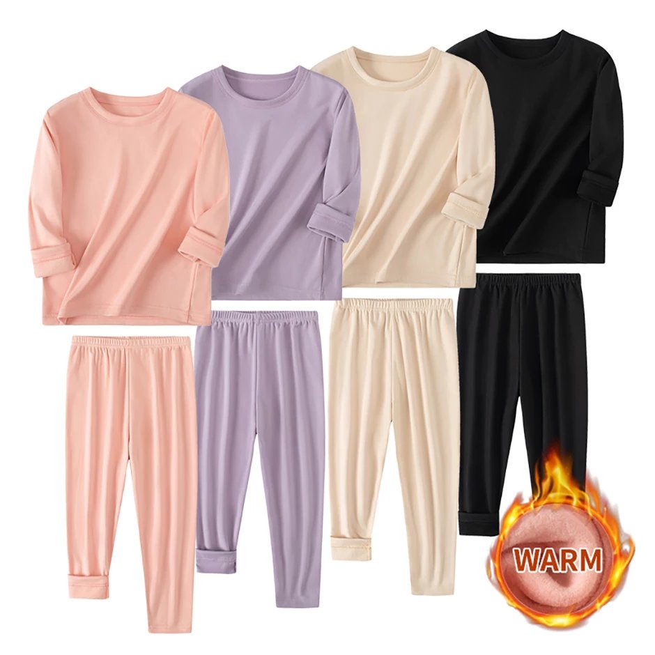 2piece Autumn And Winter Children's Solid Color Simple Multi Color Warm Underwear Set for Boys and Girls Fashion Home Base Shirt