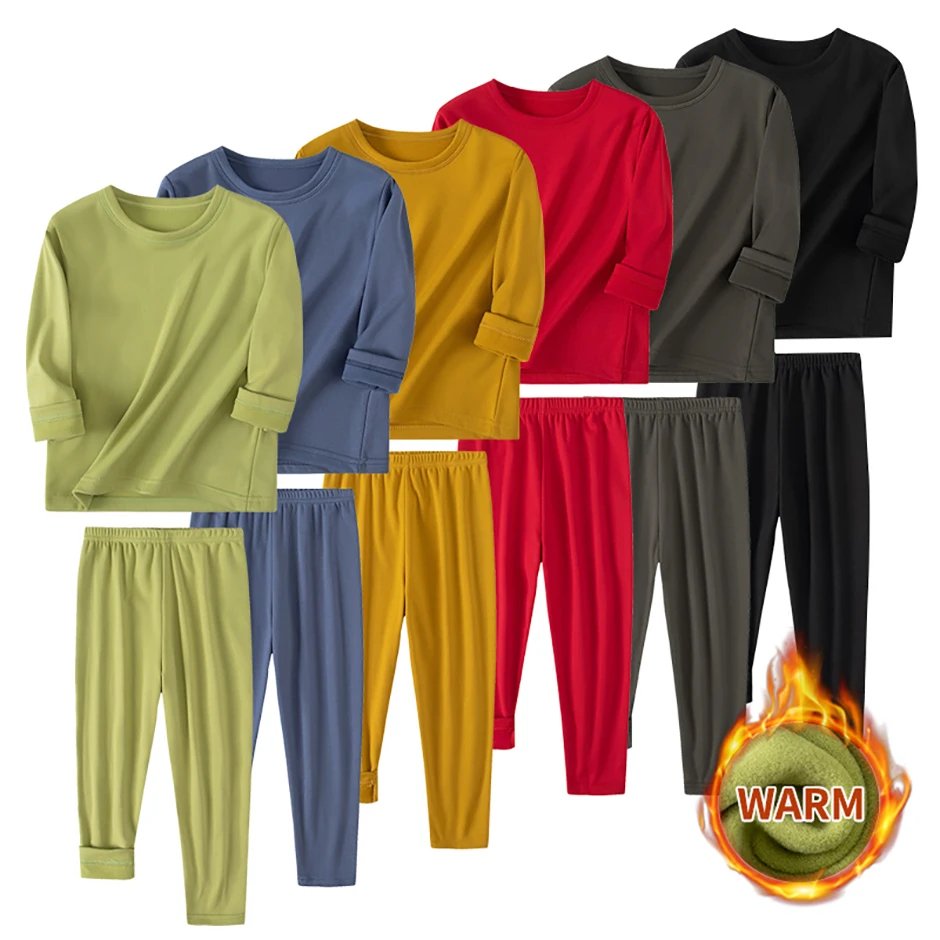 2piece Autumn And Winter Children's Solid Color Simple Multi Color Warm Underwear Set for Boys and Girls Fashion Home Base Shirt