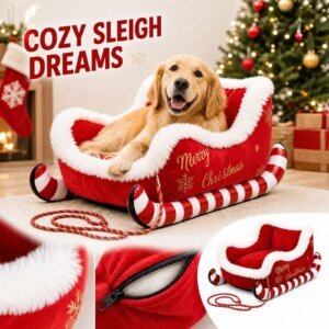 Cozy Christmas Sleigh Pet Bed