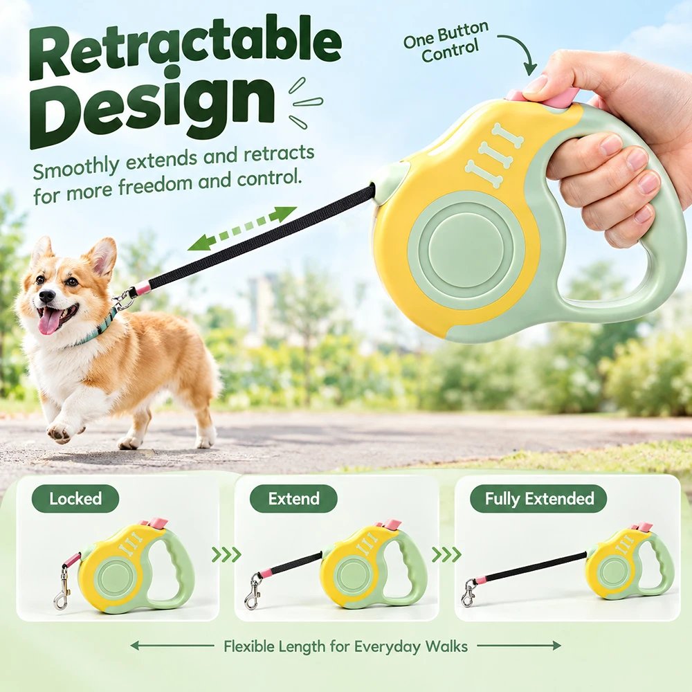3M 5M Retractable Dog Leash Ergonomic Handle Automatic Extending Puppy Walking Leash Lead for Small Dogs Daily Outdoor Walking