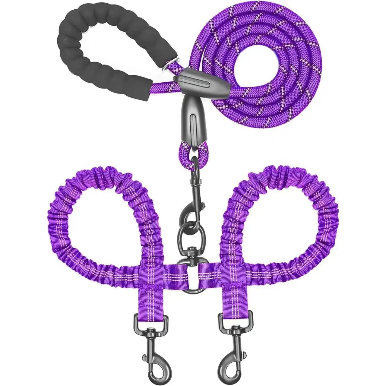 Dual Dog Leash, Double Dog Leash, 360 Swivel No Tangle Walking Leash, Shock Absorbing Bungee for Two Dogs