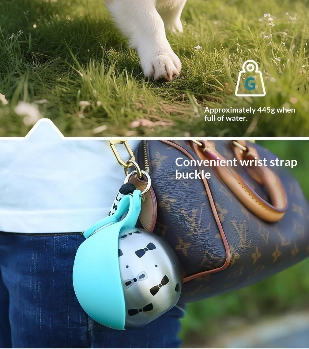 Portable Stainless Steel Pet Water Bottle with Foldable Silicone Bowl for Dogs and Cats Outdoor Walking Hiking Travel Use