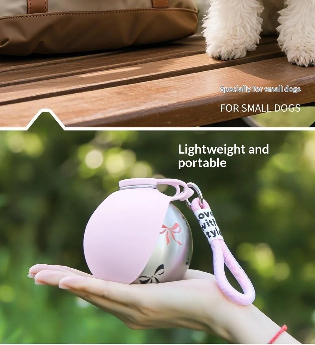 Portable Stainless Steel Pet Water Bottle with Foldable Silicone Bowl for Dogs and Cats Outdoor Walking Hiking Travel Use