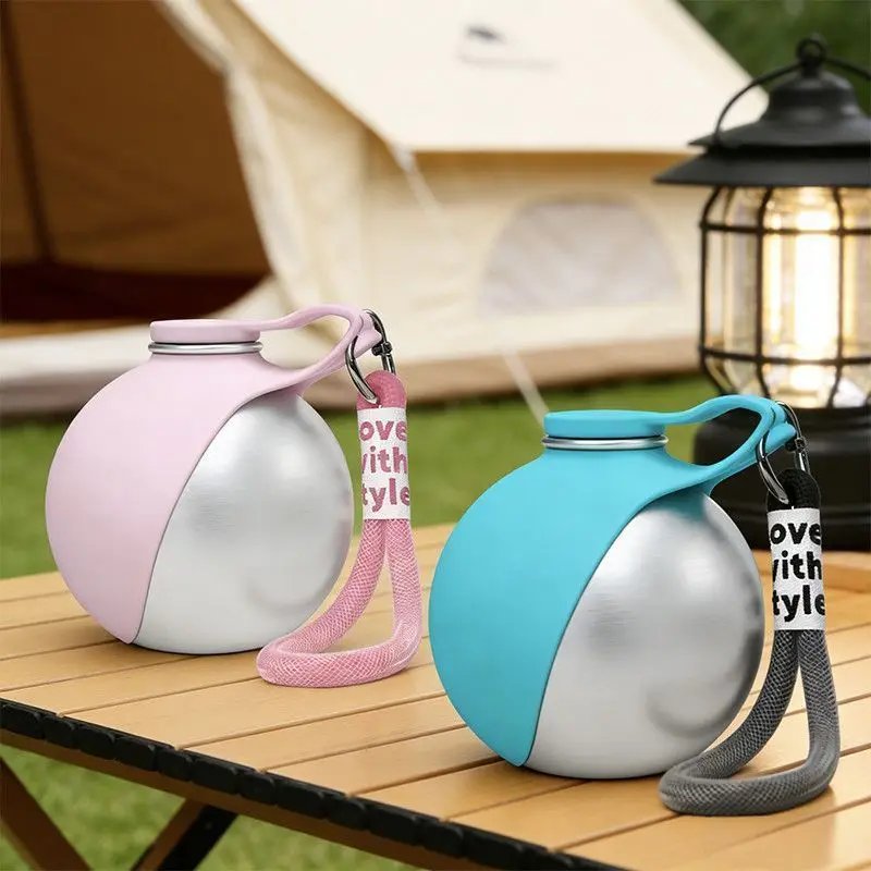 Portable Stainless Steel Pet Water Bottle with Foldable Silicone Bowl for Dogs and Cats Outdoor Walking Hiking Travel Use