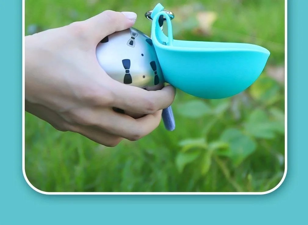 Portable Stainless Steel Pet Water Bottle with Foldable Silicone Bowl for Dogs and Cats Outdoor Walking Hiking Travel Use