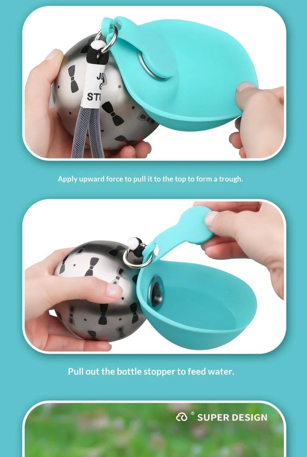 Portable Stainless Steel Pet Water Bottle with Foldable Silicone Bowl for Dogs and Cats Outdoor Walking Hiking Travel Use