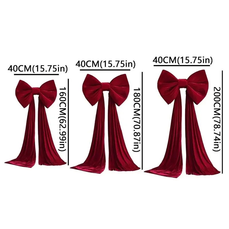 Retro Velvet Christmas Tree Bow Soft Red Trailing Fabric Long Ribbon Wrinkle Resistant Elegance Christmas Home Party Decoration