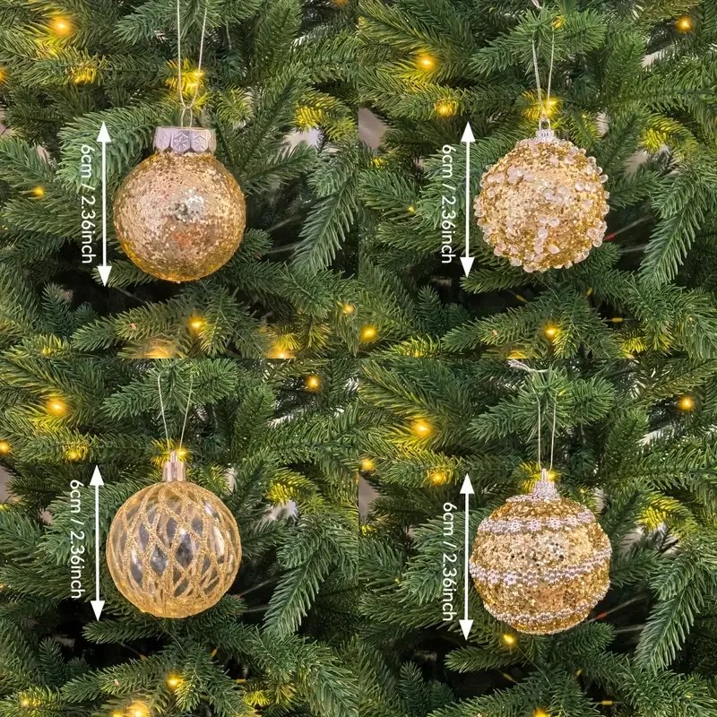 12/16pcs Christmas Hanging Balls, 2.36in Hollow Pearl Balls for Xmas Hanging Tree Pendants Home Wedding Party Decor