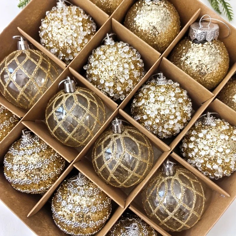 12/16pcs Christmas Hanging Balls, 2.36in Hollow Pearl Balls for Xmas Hanging Tree Pendants Home Wedding Party Decor