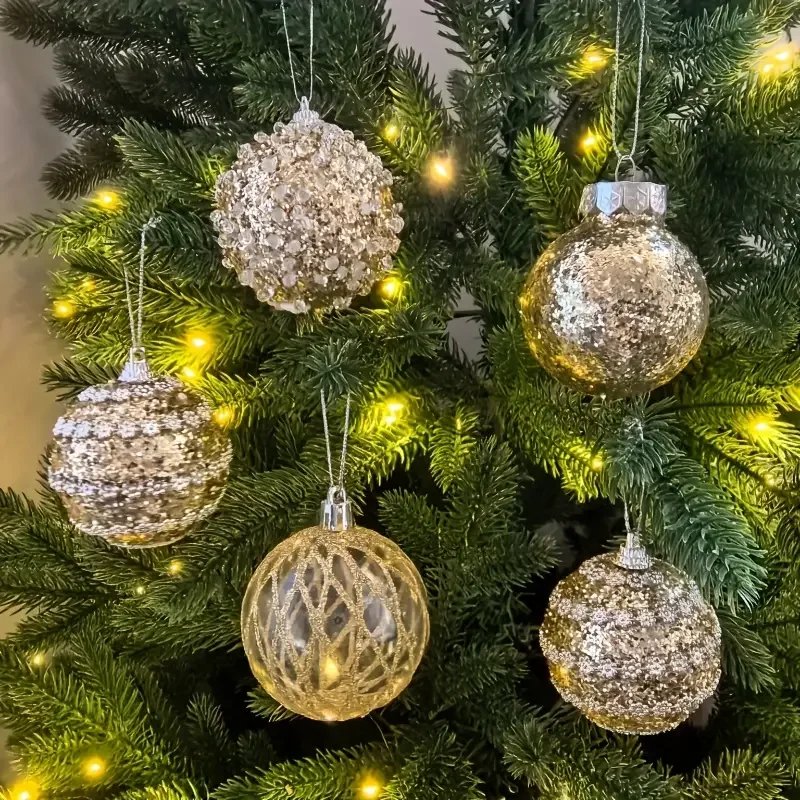 12/16pcs Christmas Hanging Balls, 2.36in Hollow Pearl Balls for Xmas Hanging Tree Pendants Home Wedding Party Decor