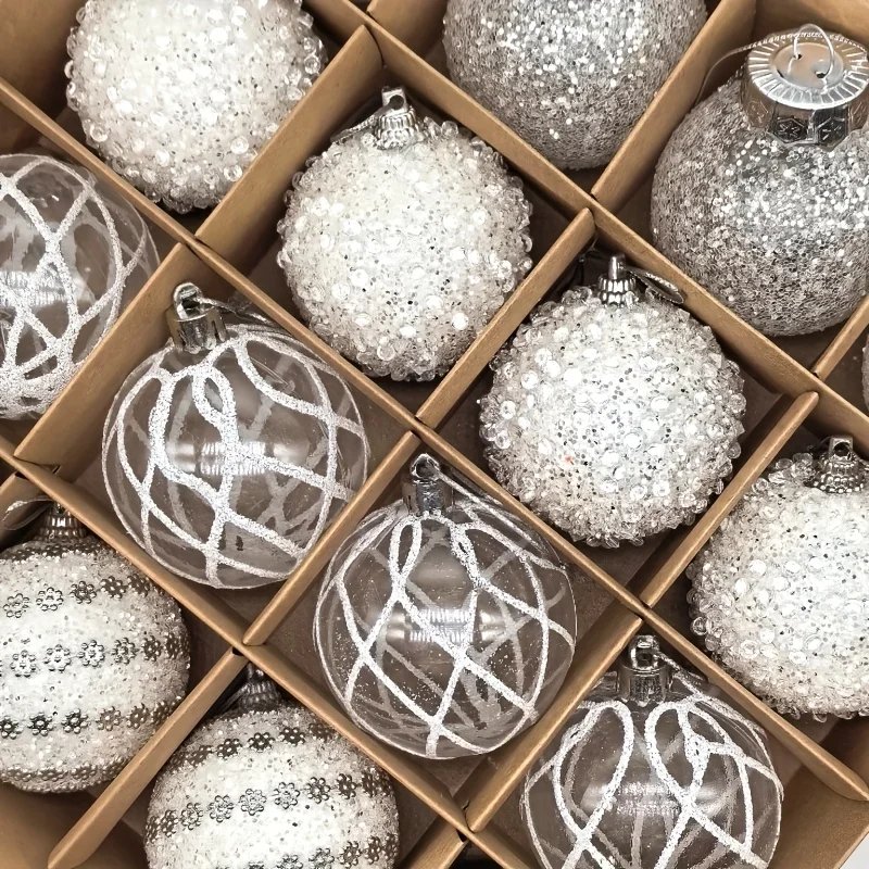 12/16pcs Christmas Hanging Balls, 2.36in Hollow Pearl Balls for Xmas Hanging Tree Pendants Home Wedding Party Decor