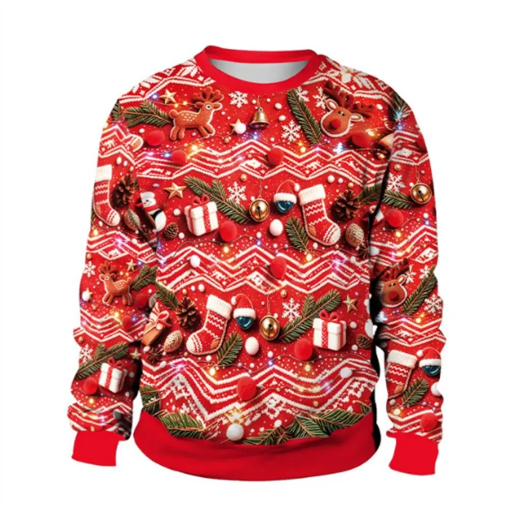 3D Digital Print Christmas Sweatshirt Long Sleeve Casual Christmas Crewneck Winter Pullover Red Christmas Costume 3D Digital Print Christmas Sweatshirt Long Sleeve Casual Christmas Crewneck Winter Pullover Red Christmas Costume