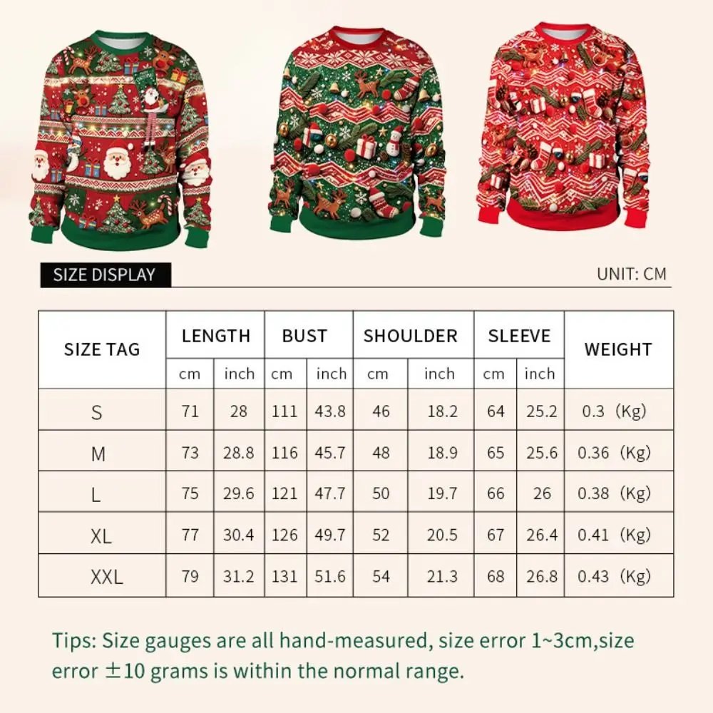 3D Digital Print Christmas Sweatshirt Long Sleeve Casual Christmas Crewneck Winter Pullover Red Christmas Costume 3D Digital Print Christmas Sweatshirt Long Sleeve Casual Christmas Crewneck Winter Pullover Red Christmas Costume