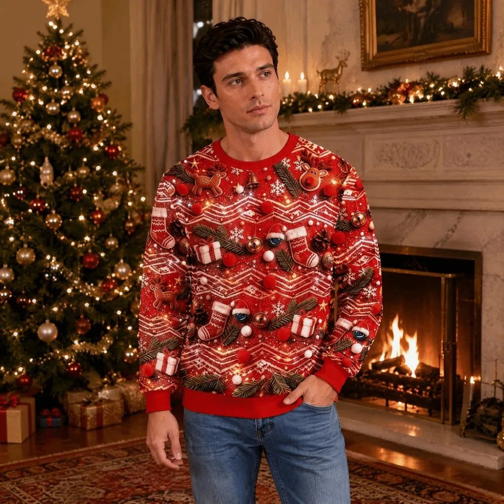 3D Digital Print Christmas Sweatshirt Long Sleeve Casual Christmas Crewneck Winter Pullover Red Christmas Costume 3D Digital Print Christmas Sweatshirt Long Sleeve Casual Christmas Crewneck Winter Pullover Red Christmas Costume