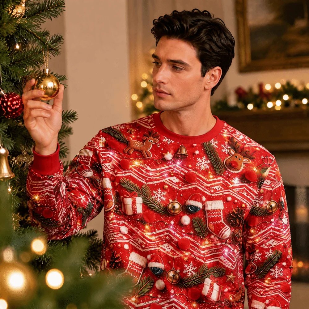 3D Digital Print Christmas Sweatshirt Long Sleeve Casual Christmas Crewneck Winter Pullover Red Christmas Costume 3D Digital Print Christmas Sweatshirt Long Sleeve Casual Christmas Crewneck Winter Pullover Red Christmas Costume