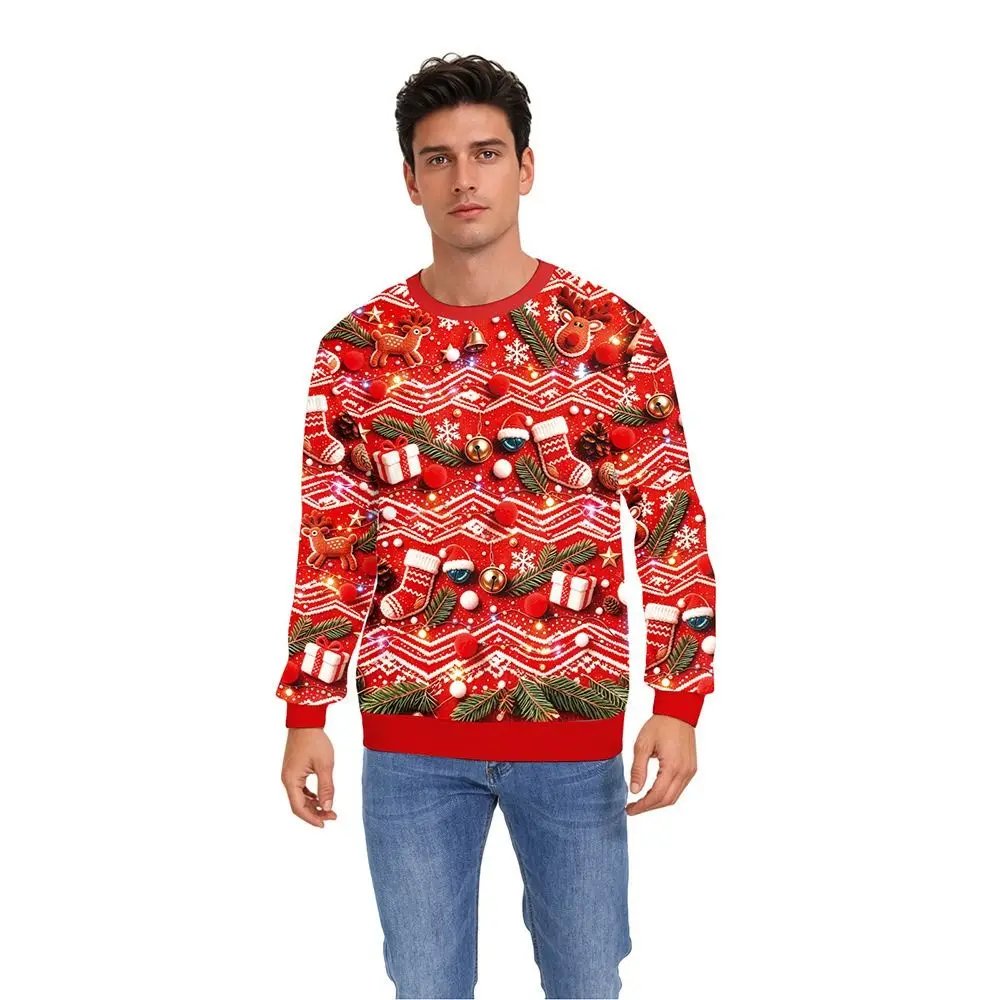 3D Digital Print Christmas Sweatshirt Long Sleeve Casual Christmas Crewneck Winter Pullover Red Christmas Costume 3D Digital Print Christmas Sweatshirt Long Sleeve Casual Christmas Crewneck Winter Pullover Red Christmas Costume