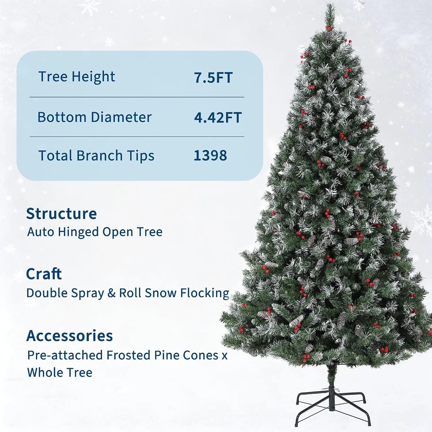 Garvee 7.5FT Christmas Tree Premium PVC PE Snowy Full Holiday Tree with Pinecones Decorations for Living Room Festive Home Decor & Party Supplies Winter Decor Garvee 7.5FT Christmas Tree Premium PVC PE Snowy Full Holiday Tree with Pinecones Decorations for Living Room Festive Home Decor & Party Supplies Winter Decor