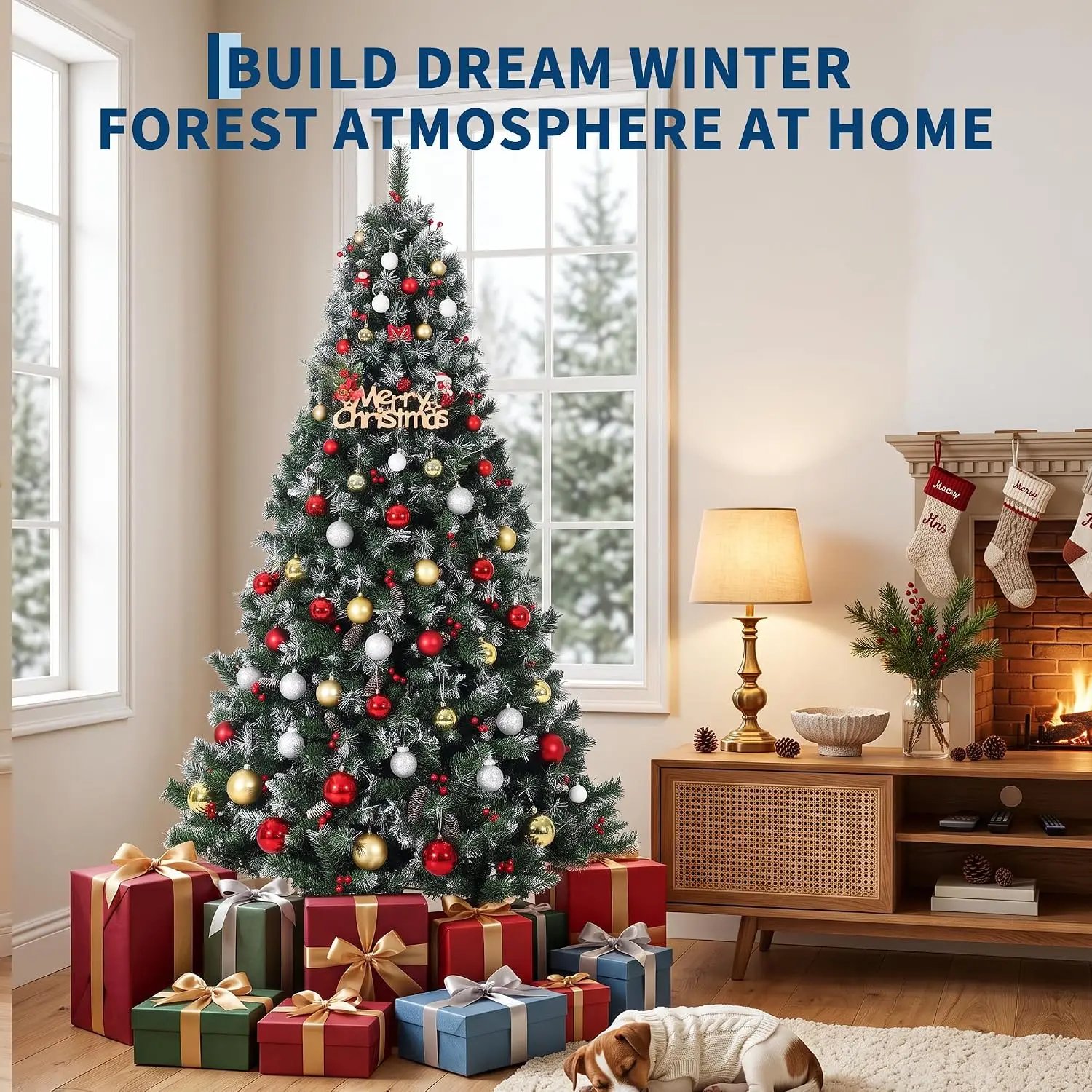 Garvee 7.5FT Christmas Tree Premium PVC PE Snowy Full Holiday Tree with Pinecones Decorations for Living Room Festive Home Decor & Party Supplies Winter Decor Garvee 7.5FT Christmas Tree Premium PVC PE Snowy Full Holiday Tree with Pinecones Decorations for Living Room Festive Home Decor & Party Supplies Winter Decor
