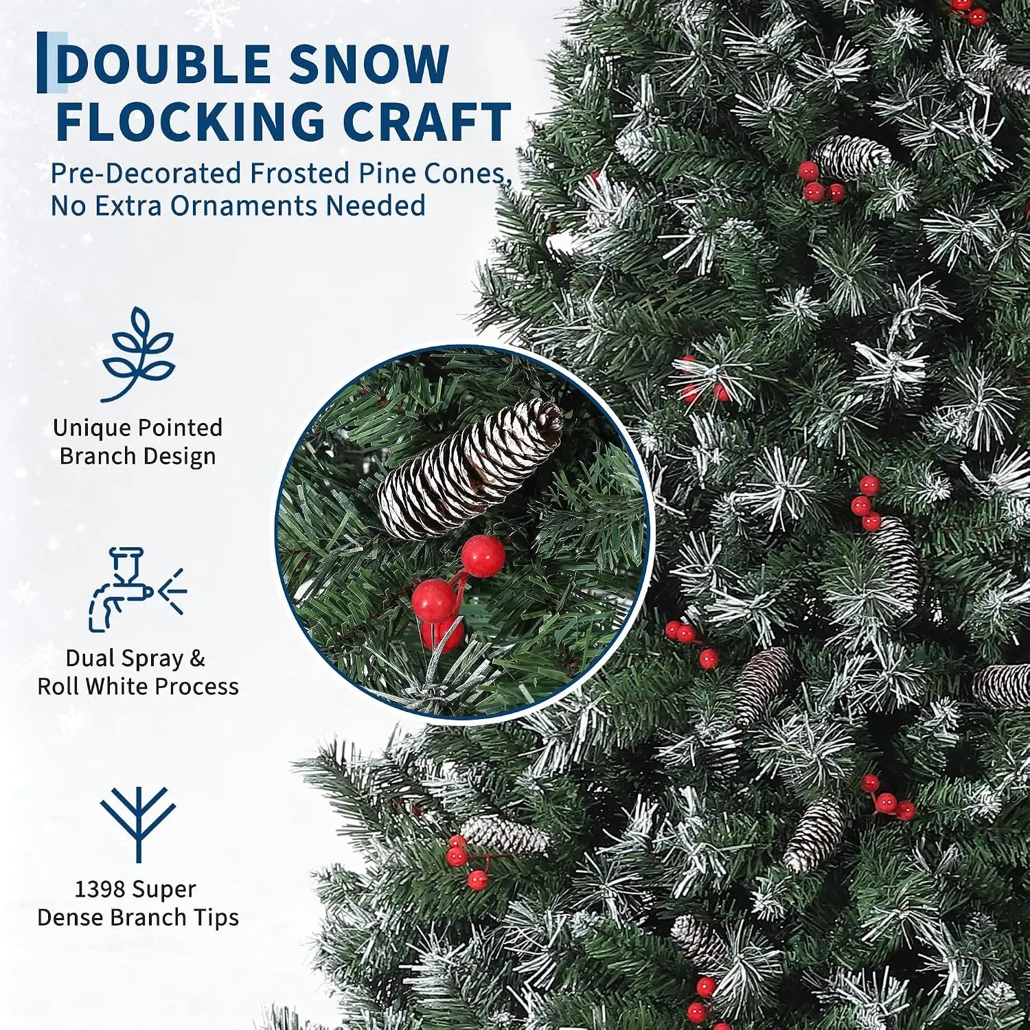 Garvee 7.5FT Christmas Tree Premium PVC PE Snowy Full Holiday Tree with Pinecones Decorations for Living Room Festive Home Decor & Party Supplies Winter Decor Garvee 7.5FT Christmas Tree Premium PVC PE Snowy Full Holiday Tree with Pinecones Decorations for Living Room Festive Home Decor & Party Supplies Winter Decor