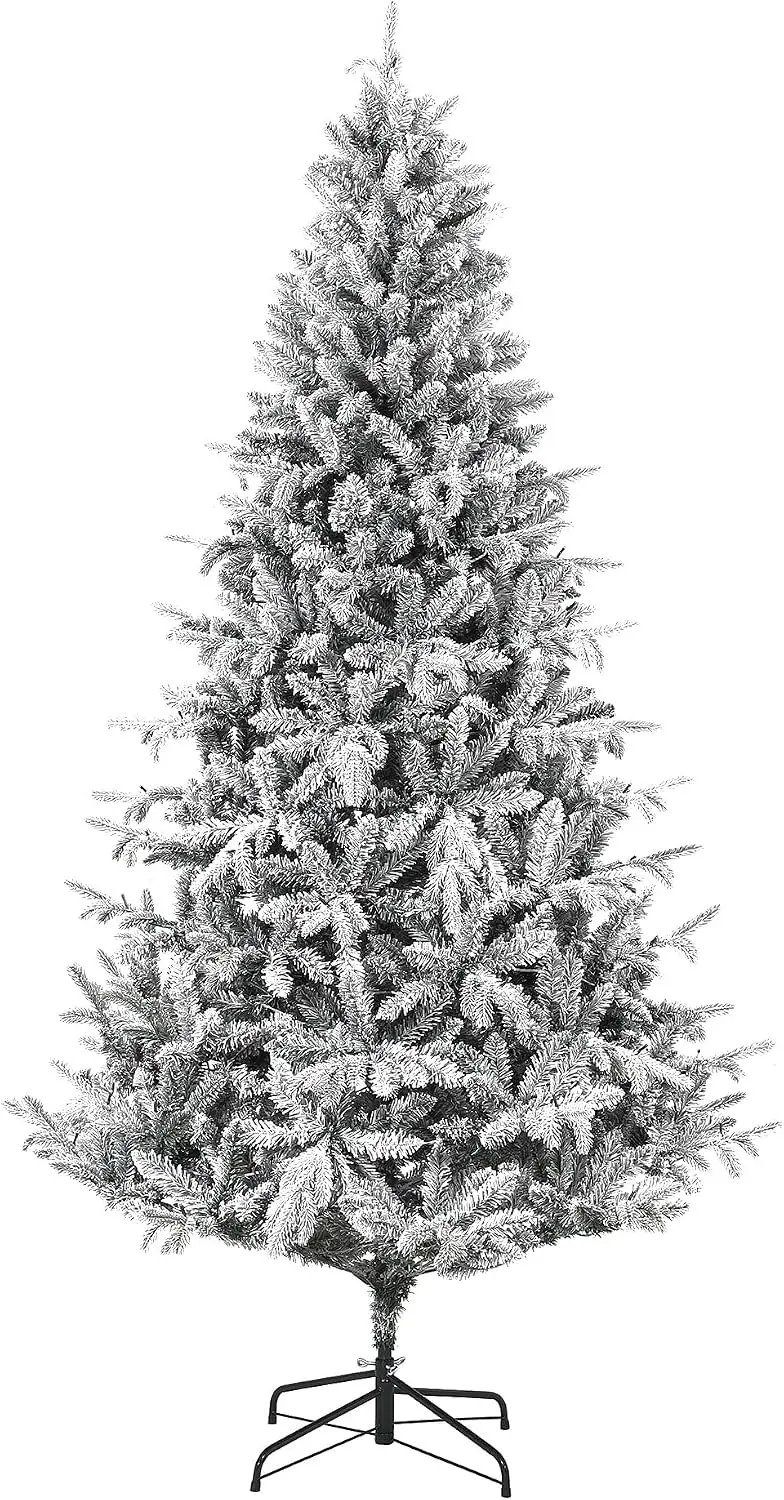 Garvee 6/3.5ft Flocked Pencil Christmas Tree with Warm White Lights Pre-lit Frosted Slim Artificial Tree Space Saving Xmas Tree Holiday Decoration for Home Holiday Decor