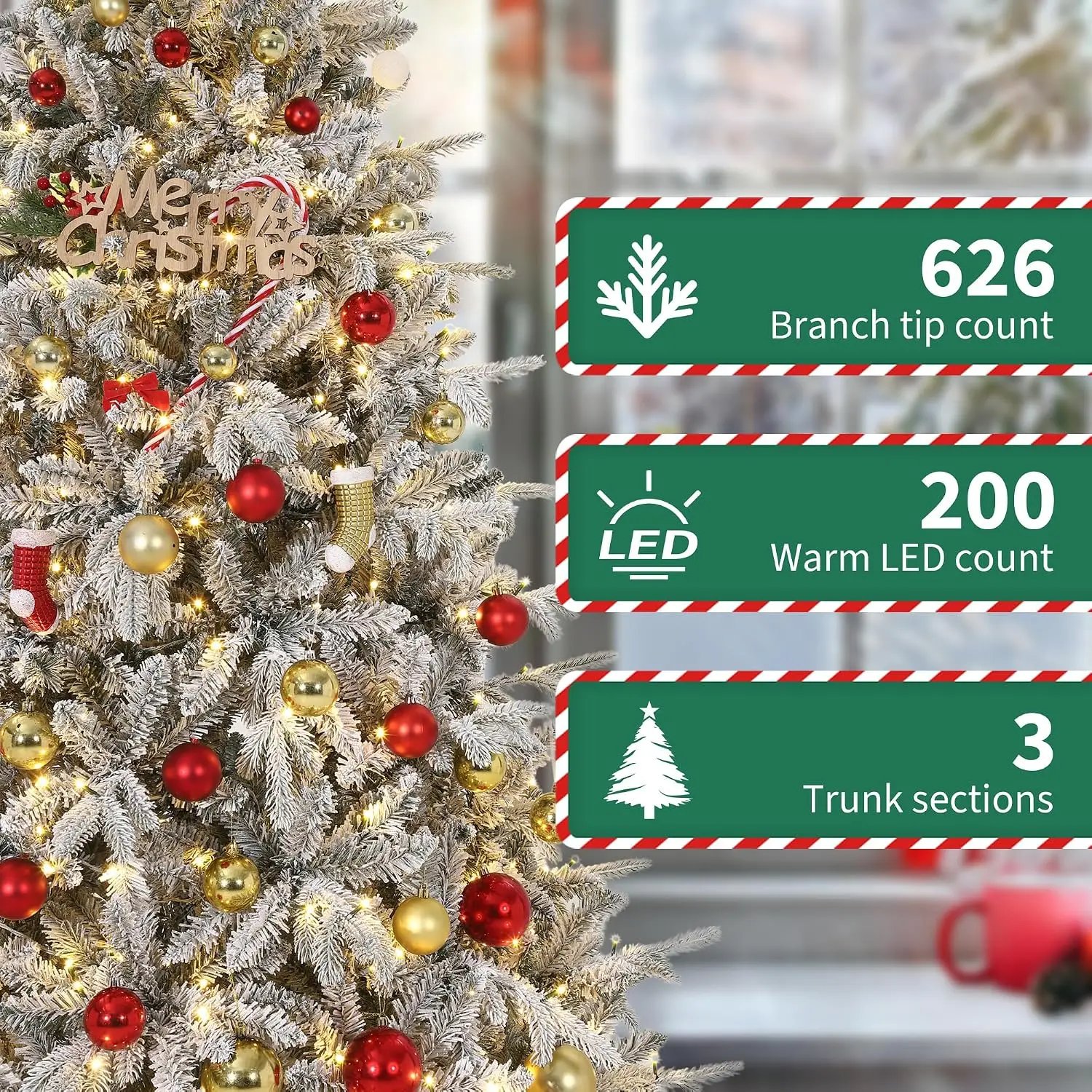Garvee 6/3.5ft Flocked Pencil Christmas Tree with Warm White Lights Pre-lit Frosted Slim Artificial Tree Space Saving Xmas Tree Holiday Decoration for Home Holiday Decor