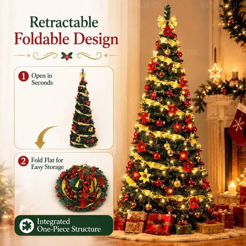 Foldable Christmas Tree with LED Lights Decoration Accessories Integrated Artificial Christmas Tree 1.5M To 2.1M for Home Decor Foldable Christmas Tree with LED Lights Decoration Accessories Integrated Artificial Christmas Tree 1.5M To 2.1M for Home Decor