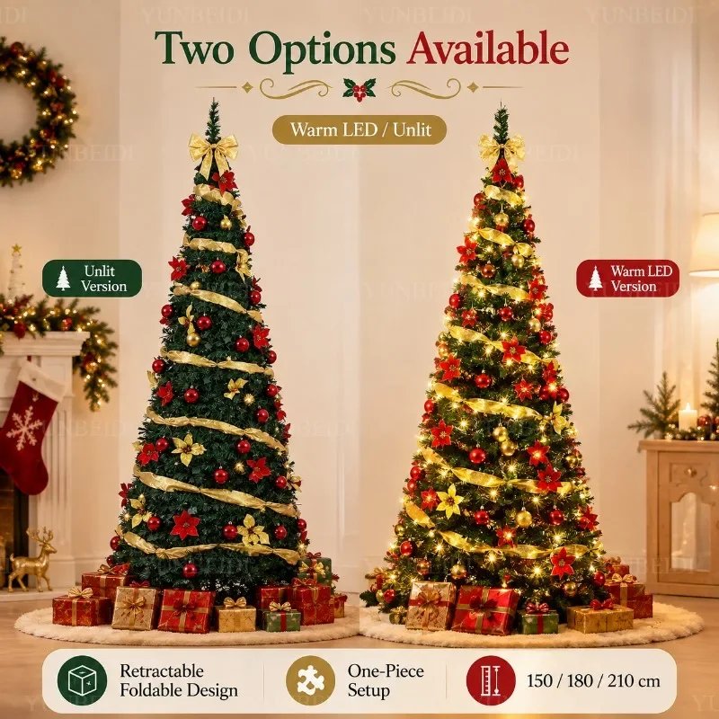 Foldable Christmas Tree with LED Lights Decoration Accessories Integrated Artificial Christmas Tree 1.5M To 2.1M for Home Decor Foldable Christmas Tree with LED Lights Decoration Accessories Integrated Artificial Christmas Tree 1.5M To 2.1M for Home Decor