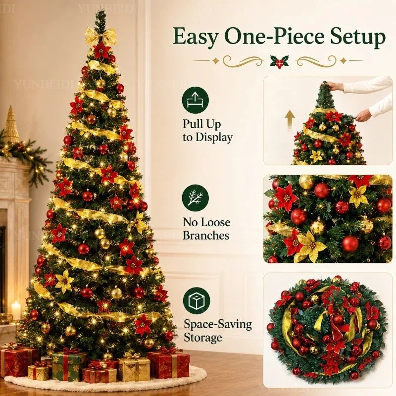 Foldable Christmas Tree with LED Lights Decoration Accessories Integrated Artificial Christmas Tree 1.5M To 2.1M for Home Decor Foldable Christmas Tree with LED Lights Decoration Accessories Integrated Artificial Christmas Tree 1.5M To 2.1M for Home Decor