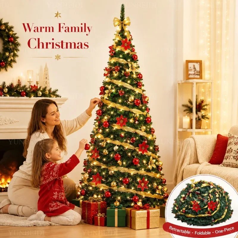Foldable Christmas Tree with LED Lights Decoration Accessories Integrated Artificial Christmas Tree 1.5M To 2.1M for Home Decor Foldable Christmas Tree with LED Lights Decoration Accessories Integrated Artificial Christmas Tree 1.5M To 2.1M for Home Decor