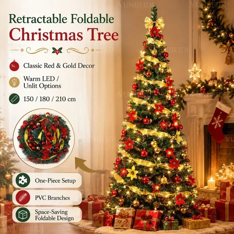 Foldable Christmas Tree with LED Lights Decoration Accessories Integrated Artificial Christmas Tree 1.5M To 2.1M for Home Decor Foldable Christmas Tree with LED Lights Decoration Accessories Integrated Artificial Christmas Tree 1.5M To 2.1M for Home Decor