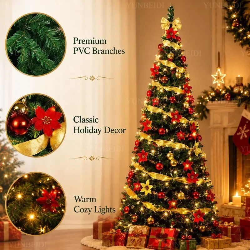 Foldable Christmas Tree with LED Lights Decoration Accessories Integrated Artificial Christmas Tree 1.5M To 2.1M for Home Decor Foldable Christmas Tree with LED Lights Decoration Accessories Integrated Artificial Christmas Tree 1.5M To 2.1M for Home Decor