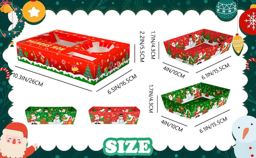 36 Pcs Christmas Party Snack Trays, Christmas Movie Night Snack Trays, Christmas Movie Paper Trays&Christmas Snack Boxes for Christmas Party Decorations or Christmas Table Decorations (Green&Red)