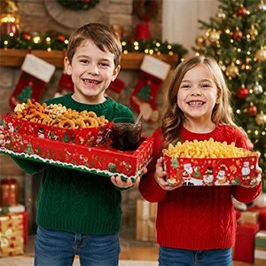 36 Pcs Christmas Party Snack Trays, Christmas Movie Night Snack Trays, Christmas Movie Paper Trays&Christmas Snack Boxes for Christmas Party Decorations or Christmas Table Decorations (Green&Red)