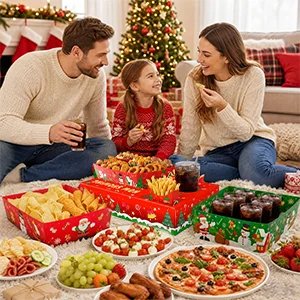 36 Pcs Christmas Party Snack Trays, Christmas Movie Night Snack Trays, Christmas Movie Paper Trays&Christmas Snack Boxes for Christmas Party Decorations or Christmas Table Decorations (Green&Red)
