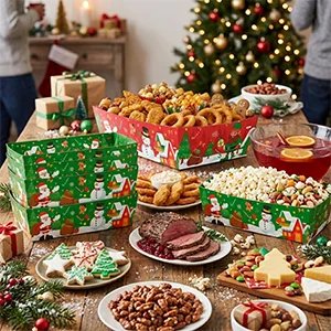36 Pcs Christmas Party Snack Trays, Christmas Movie Night Snack Trays, Christmas Movie Paper Trays&Christmas Snack Boxes for Christmas Party Decorations or Christmas Table Decorations (Green&Red)