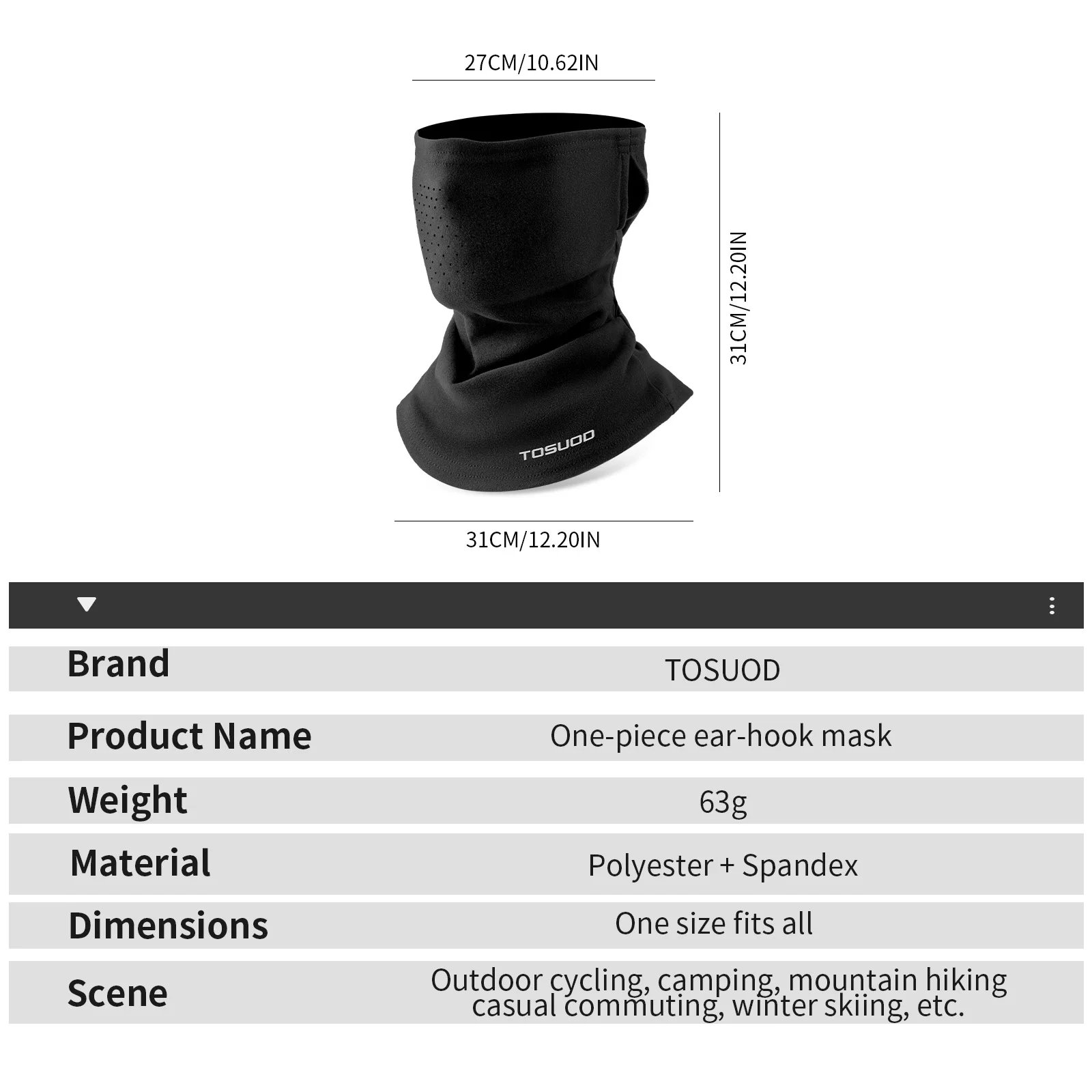 TOSUOD Winter Face Mask Cold-proof Warm Windproof Sweat Releasing Skiing Head Cover Cycling Skating Motorcycle Face Mask