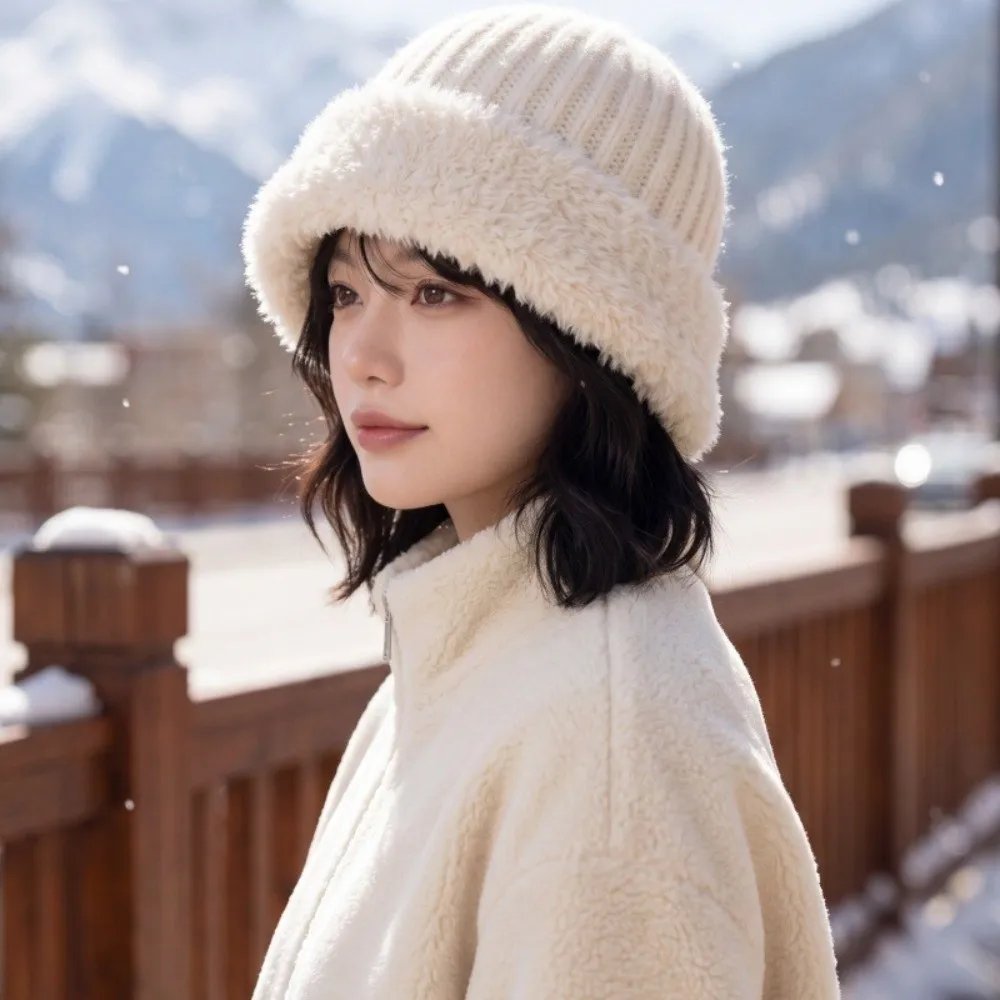 Polyester Knitted Beanie Hat Large Head Circumference 56cm to 60cm Fuzzy Cuff Beanie Warm Winter Fleece Lined Winter Beanie Hat Polyester Knitted Beanie Hat Large Head Circumference 56cm to 60cm Fuzzy Cuff Beanie Warm Winter Fleece Lined Winter Beanie Hat