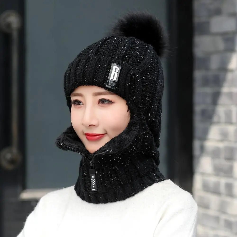 Winter Knitted Keep Warm Ski Hat Sets Outdoor Windproof Thick Scarf Collar Warmer Beanies Hat Casual Women Ear Protection Caps Winter Knitted Keep Warm Ski Hat Sets Outdoor Windproof Thick Scarf Collar Warmer Beanies Hat Casual Women Ear Protection Caps