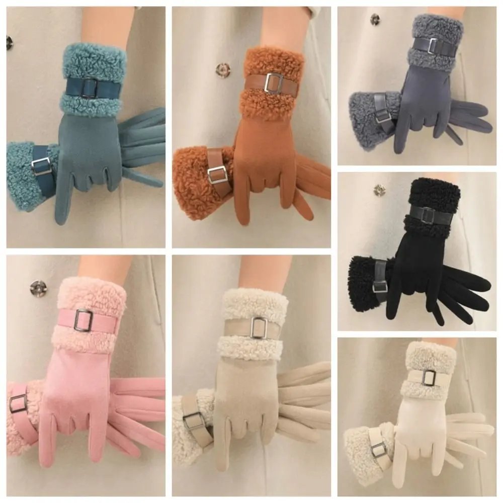 Elegant Fleece Winter Women's Gloves Windproof Thickened Women Suede Gloves Anti Cold Fleece-Lined Cycling Mittens Outdoor