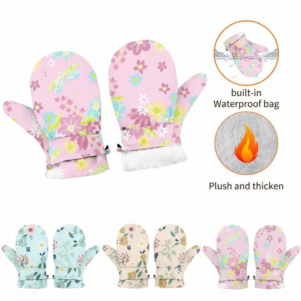 Cute Floral Waterproof Mittens Anti‑Lost Clip Fleece Lined Snow Mittens 2-6Years Winter Gloves Cute Floral Waterproof Mittens Anti‑Lost Clip Fleece Lined Snow Mittens 2-6Years Winter Gloves