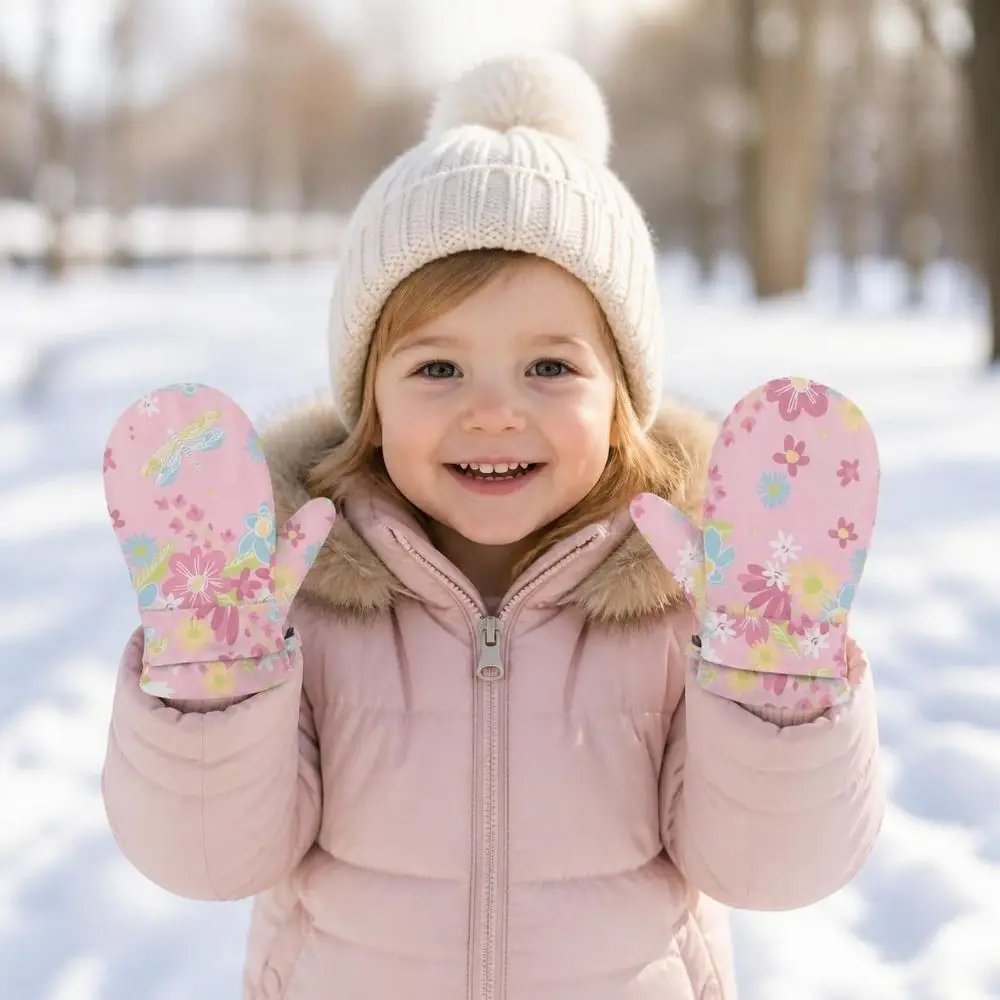 Cute Floral Waterproof Mittens Anti‑Lost Clip Fleece Lined Snow Mittens 2-6Years Winter Gloves Cute Floral Waterproof Mittens Anti‑Lost Clip Fleece Lined Snow Mittens 2-6Years Winter Gloves