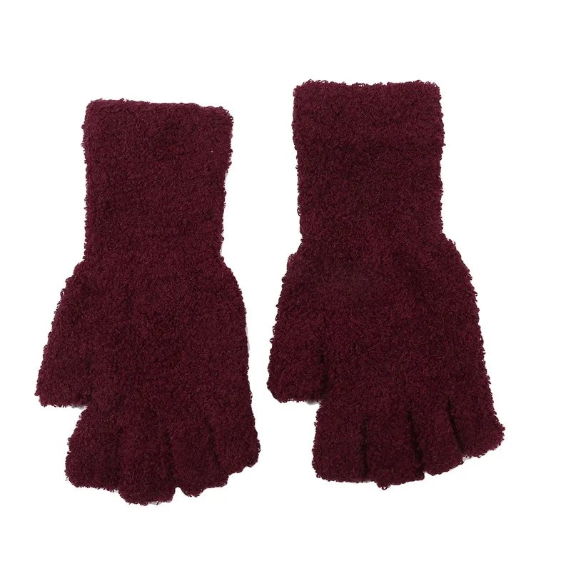 Coral Fleece Gloves Women Girls Solid Color Touchscreen Fingerless Glove Winter Warm Thicken Plush Half Finger Writing Mittens
